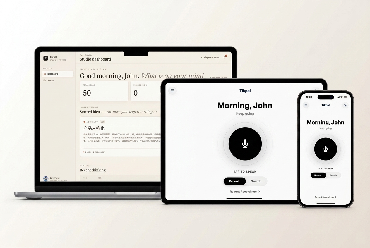 Tikpal content capture preview across phone, tablet, and desktop